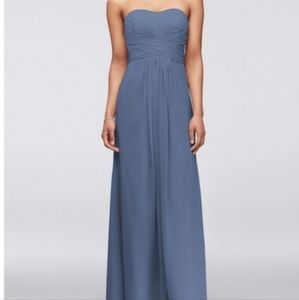 Davids Bridal chiffon steel blue size 26 plus bridesmaid dress corset style